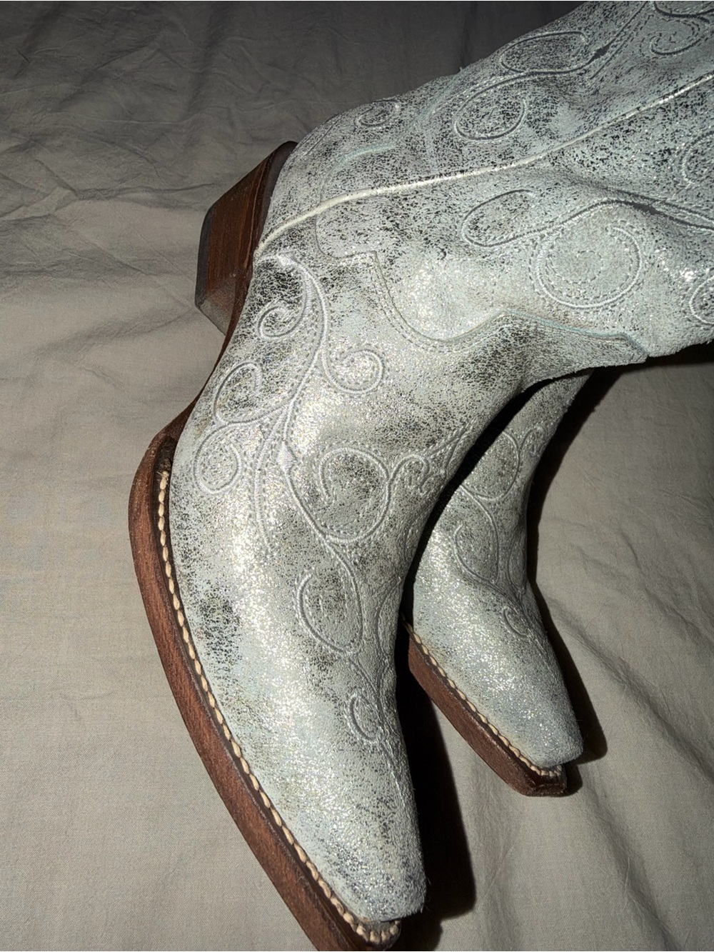 J.B Dillon Reserve JBR7030 B Silver Metallic Embroidered Western Cowboy Boot 7.5